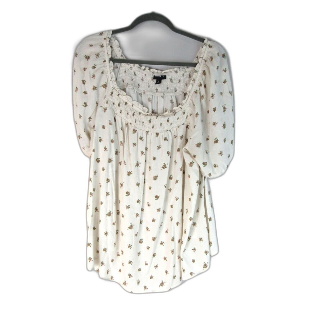 Torrid Smocked Floral Peasant Blouse – Size 2 (EUC)